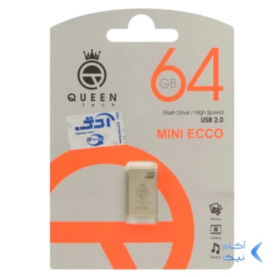 فلش مموری Queen tech USB2.0 مدل Mini ECCO ظرفیت 64GB - نقره ای (گارانتی مادام العمر شرکت آی تین)