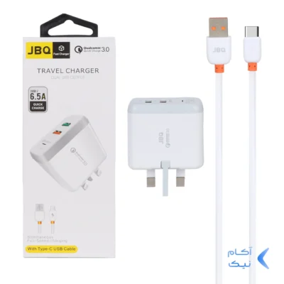 شارژر دیواری فست دو پورت JBQ مدل F-2USB 18W همراه با کابل Type-C - سفید (گارانتی یکساله رصاصی)