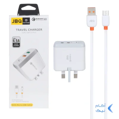 شارژر دیواری فست دو پورت JBQ مدل F-2USB 18W همراه با کابل اندروید - سفید (گارانتی یکساله رصاصی)