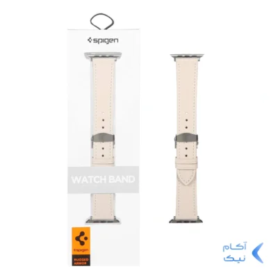 بند اپل واچ اورجینال چرمی دور دوخت سایز 42/44/45/46/49 میلیمتری - کرم (پک دار)