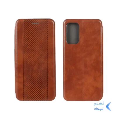 کیف چرمی موبایل مغناطیسی حصیری Samsung Galaxy M52 - عسلی