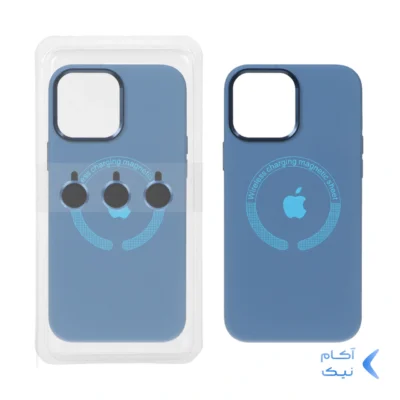 قاب سیلیکونی اورجینال Magsafe با ست محافظ لنز رینگی Apple iPhone 15 Pro Max - آبی تیره (پک دار)