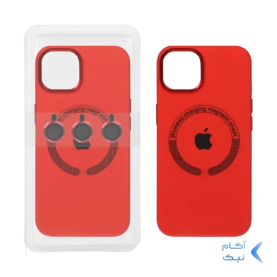 قاب سیلیکونی اورجینال Magsafe با ست محافظ لنز رینگی Apple iPhone 13 / iPhone 14 - قرمز (پک دار)