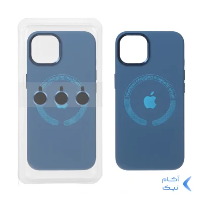 قاب سیلیکونی اورجینال Magsafe با ست محافظ لنز رینگی Apple iPhone 13 / iPhone 14 - آبی تیره (پک دار)