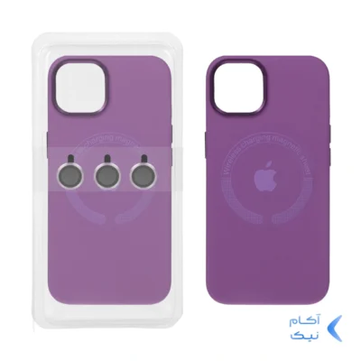 قاب سیلیکونی اورجینال Magsafe با ست محافظ لنز رینگی Apple iPhone 13 / iPhone 14 - بنفش (پک دار)