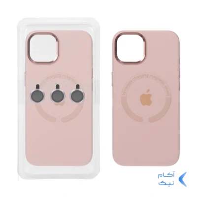 قاب سیلیکونی اورجینال Magsafe با ست محافظ لنز رینگی Apple iPhone 13 / iPhone 14 - کالباسی (پک دار)