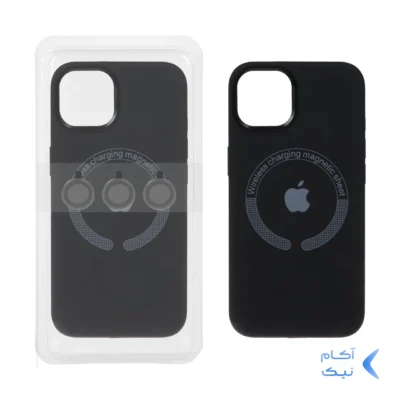 قاب سیلیکونی اورجینال Magsafe با ست محافظ لنز رینگی Apple iPhone 13 / iPhone 14 - مشکی (پک دار)