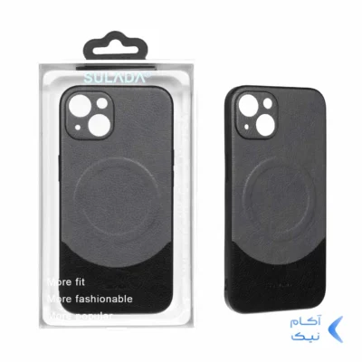 قاب اورجینال Sulada چرمی دو رنگ Magsafe مدل Apple iPhone 13 / iPhone 14 - خاکستری مشکی (پک دار)