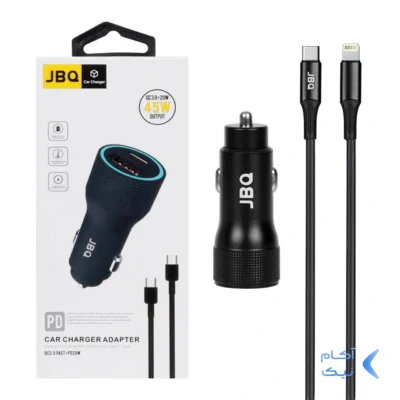 شارژر فندکی فست و PD دو پورت JBQ مدل CC-P8 45W همراه با کابل Type-C to Lightning - مشکی (گارانتی یکساله رصاصی)