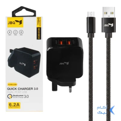 شارژر دیواری فست دو پورت JBQ مدل HC-12F2 30W همراه با کابل اندروید - مشکی (گارانتی یکساله رصاصی)