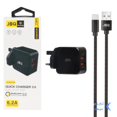 شارژر دیواری فست دو پورت JBQ مدل HC-12F2 30W همراه با کابل Type-C - مشکی (گارانتی یکساله رصاصی)