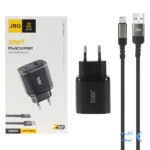 شارژر دیواری فست و PD دو پورت JBQ مدل HC-NP20 20W همراه با کابل آیفون - مشکی (گارانتی یکساله رصاصی)