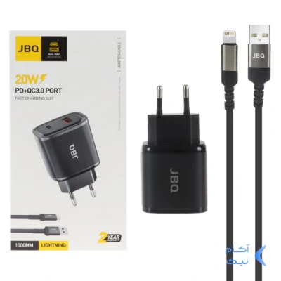 شارژر دیواری فست و PD دو پورت JBQ مدل HC-NP20 20W همراه با کابل آیفون - مشکی (گارانتی یکساله رصاصی)