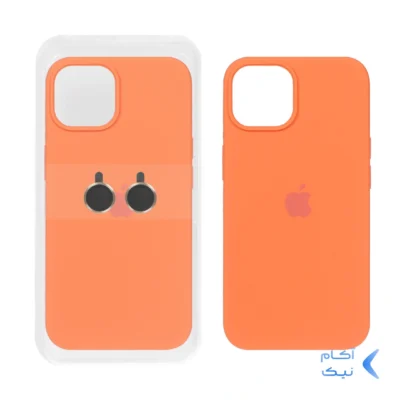 قاب سیلیکونی اورجینال با ست محافظ لنز رینگی Apple iPhone 13 / iPhone 14 - نارنجی (پک دار)