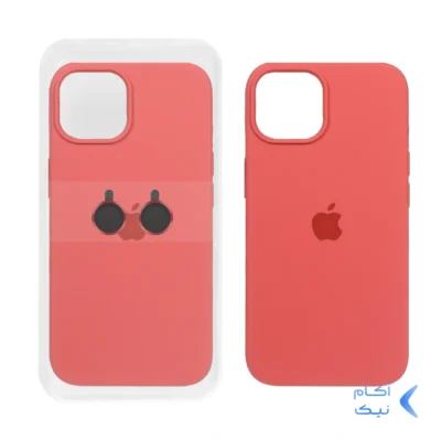 قاب سیلیکونی اورجینال با ست محافظ لنز رینگی Apple iPhone 13 / iPhone 14 - هلویی (پک دار)