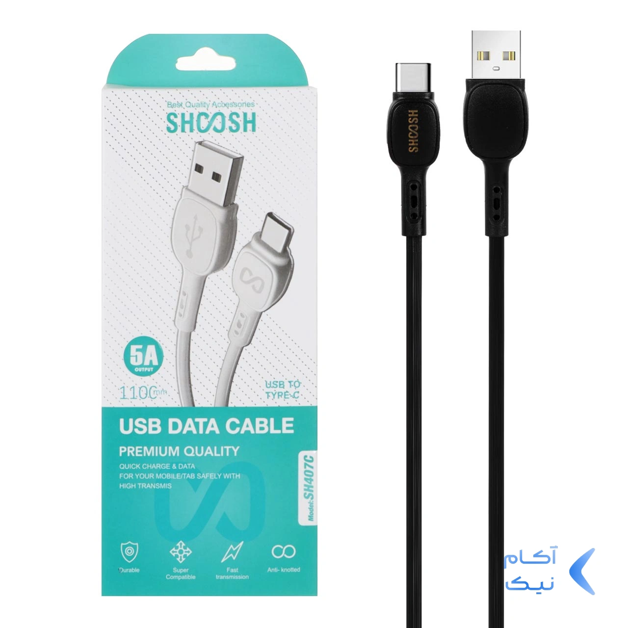 کابل شارژ 1.1 متری فست Shoosh Type-C مدل SH407C - مشکی - SMO کابل شارژ 1.1 متری فست Shoosh Type-C مدل SH407C - مشکی - SMO