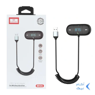 دانگل بلوتوث و گیرنده بلوتوث Earldom FMمدل ET-M66 - مشکی (دارای نمایشگر و سیم فنری)