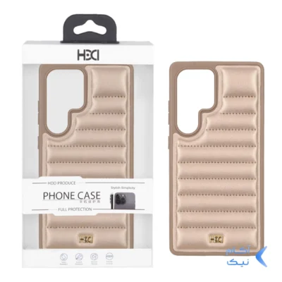 قاب اورجینال HDD چرم پافری طرح دوخت Samsung Galaxy S25 Ultra - طلایی (پک دار)