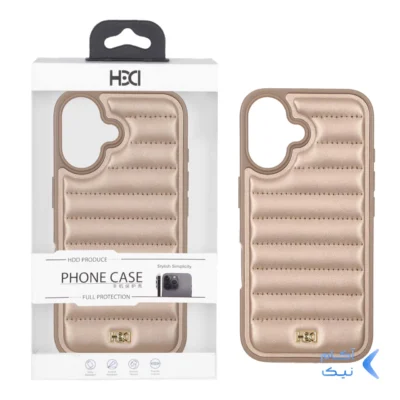 قاب اورجینال HDD چرم پافری طرح دوخت Apple iPhone 16 - طلایی (پک دار)