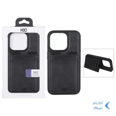 قاب اورجینال HDD چرمی جاکارتی مگنتی استندشو Apple iPhone 15 Pro - مشکی (پک دار)