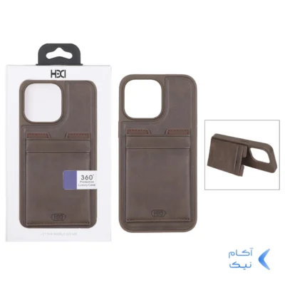 قاب اورجینال HDD چرمی جاکارتی مگنتی استندشو Apple iPhone 14 Pro Max - صحرایی (پک دار)