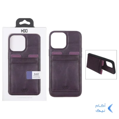 قاب اورجینال HDD چرمی جاکارتی مگنتی استندشو Apple iPhone 13 Pro Max - بنفش (پک دار)