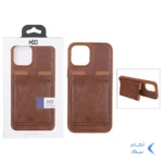 قاب اورجینال HDD چرمی جاکارتی مگنتی استندشو Apple iPhone 12 Pro / iPhone 12 - قهوه ای (پک دار)