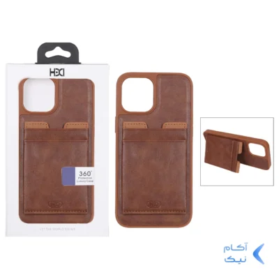 قاب اورجینال HDD چرمی جاکارتی مگنتی استندشو Apple iPhone 12 Pro / iPhone 12 - قهوه ای (پک دار)