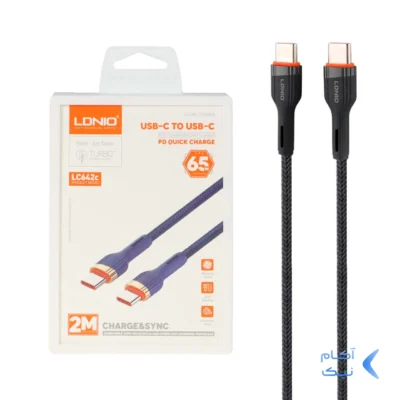 کابل شارژ PD و فست 2 متری LDNIO Type-C To Type-C مدل LC642C 65W - مشکی