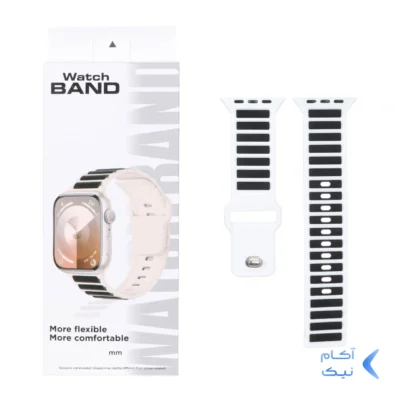 بند ساعت اپل واچ سیلیکونی دو رنگ سایز 42/44/45/46/49 میلیمتری - سفید مشکی (پک دار)