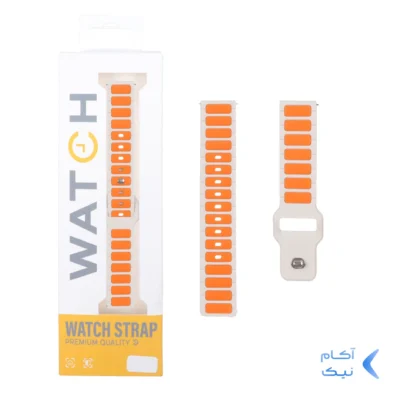 بند ساعت اپل واچ سیلیکونی دو رنگ سایز 20 میلیمتری - کرم نارنجی (پک دار)