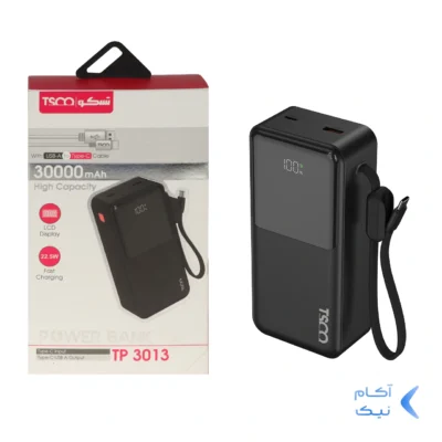پاوربانک فست شارژ TSCO 30000mAh مدل TP 3013 22.5W - مشکی (گارانتی 12 ماهه TSCO)