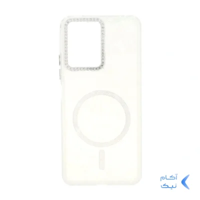 قاب ماربل طرح مگ سیف اکلیلی لنز نگین دار Xiaomi Redmi Note 12 4G - سفید - MPS