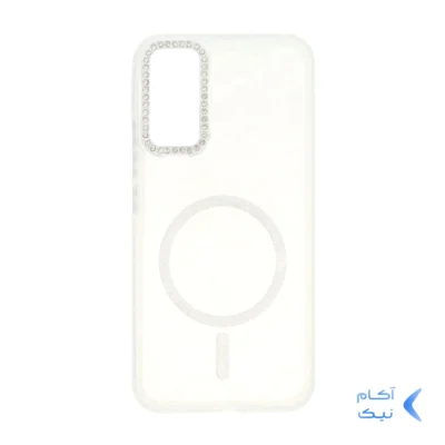 قاب ماربل طرح مگ سیف اکلیلی لنز نگین دار Samsung Galaxy A34 - سفید - MPS