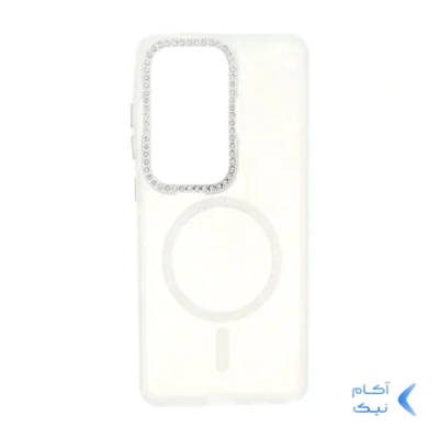 قاب ماربل طرح مگ سیف اکلیلی لنز نگین دار Samsung Galaxy S26 Ultra - سفید - MPS