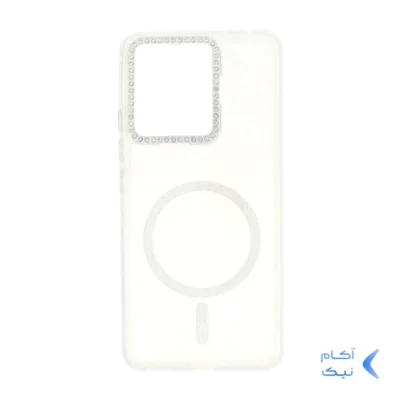 قاب ماربل طرح مگ سیف اکلیلی لنز نگین دار Xiaomi Redmi Note 13 4G - سفید - MPS