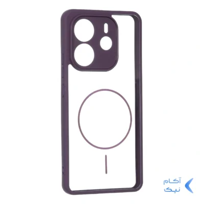 قاب پشت سخت شفاف محافظ لنزدار طرح مگ سیف دور رنگی Xiaomi Redmi Note 14 4G - بنفش