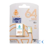 Queen tech microSDHC & adapter U3 Class 10 566X -85MB/s-64GBسفید طلایی