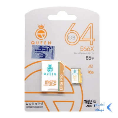 Queen tech microSDHC & adapter U3 Class 10 566X -85MB/s-64GBسفید طلایی