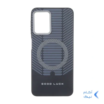 قاب Good Luck هاشور دار لنز کربن طرح مگ سیف Samsung Galaxy A22 4G / M22 / M32 4G / F22 - مشکی