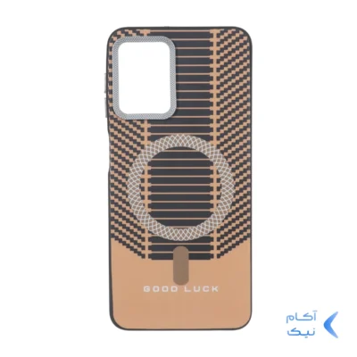 قاب Good Luck هاشور دار لنز کربن طرح مگ سیف Samsung Galaxy A22 4G / M22 / M32 4G / F22 - نارنجی