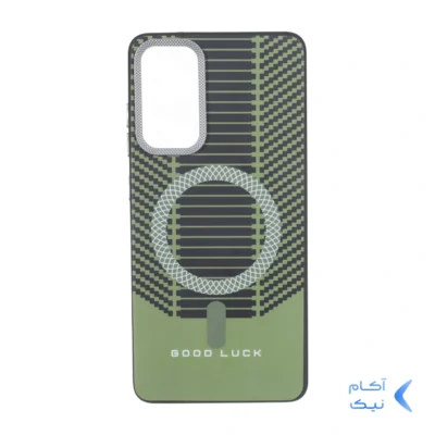قاب Good Luck هاشور دار لنز کربن طرح مگ سیف Samsung Galaxy S20 FE - سبز زیتونی