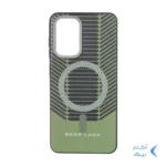 قاب Good Luck هاشور دار لنز کربن طرح مگ سیف Samsung Galaxy S21 FE - سبز زیتونی