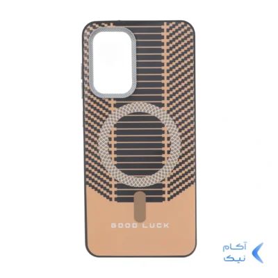 قاب Good Luck هاشور دار لنز کربن طرح مگ سیف Samsung Galaxy S21 FE - نارنجی