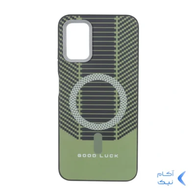 قاب Good Luck هاشور دار لنز کربن طرح مگ سیف Samsung Galaxy A03s / A02s - سبز زیتونی
