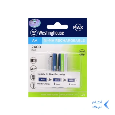 باتری قلمی قابل شارژ Westinghouse-AA با ظرفیت 2400mah بسته 2 عددی