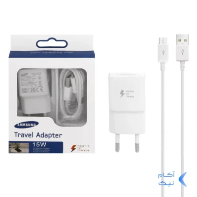 شارژر دیواری فست تک پورت Samsung S7 به همراه کابل شارژ اندروید - سفید (پک دار) (گارانتی شش ماهه نیکان همراه)