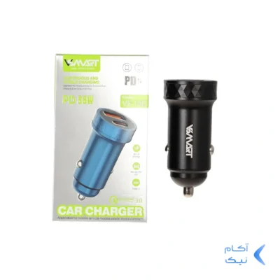 شارژر فندکی PD و فست دو پورت V-Smart مدل VS-150 55W - مشکی - BSA