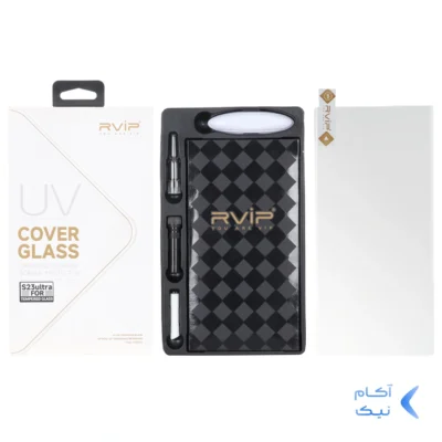 محافظ صفحه نمایش اورجینال Rvip-UV به همراه لامپ و چسب UV و روغن ضد حباب و دستمال Samsung Galaxy S23 Ultra (پک دار)