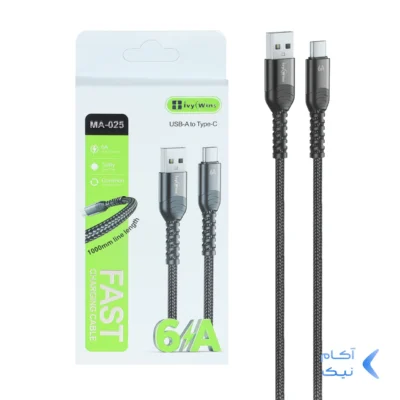 کابل شارژ فست ivy Wins Type-C مدل MA-025 - مشکی (گارانتی 18 ماهه تعویض نیکان همراه)